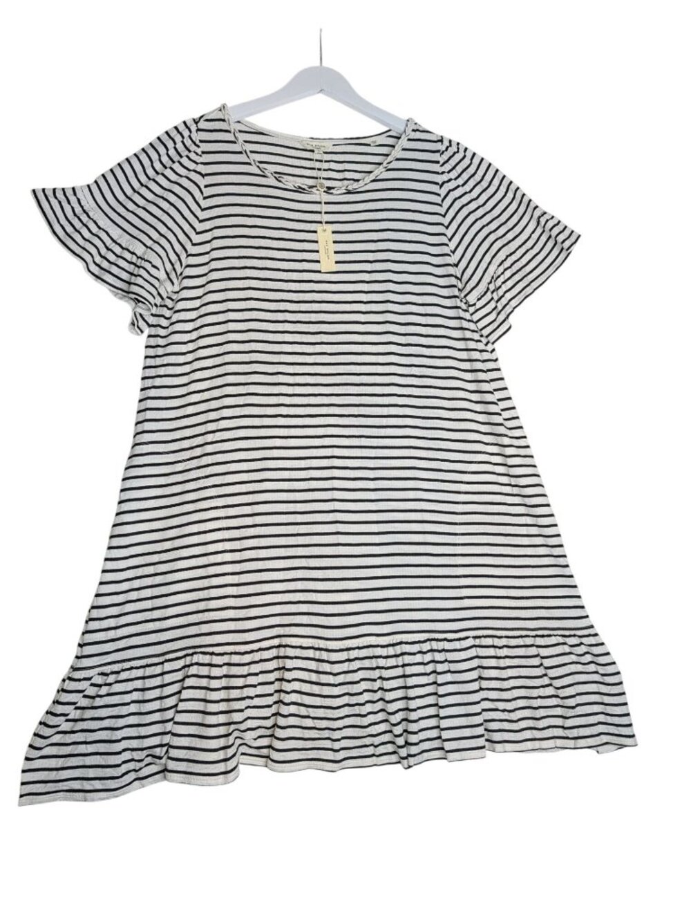 Max Studio Striped Mini Dress Ruffled Sleeves Flounced Hem 1X White & Black - Picture 11 of 13